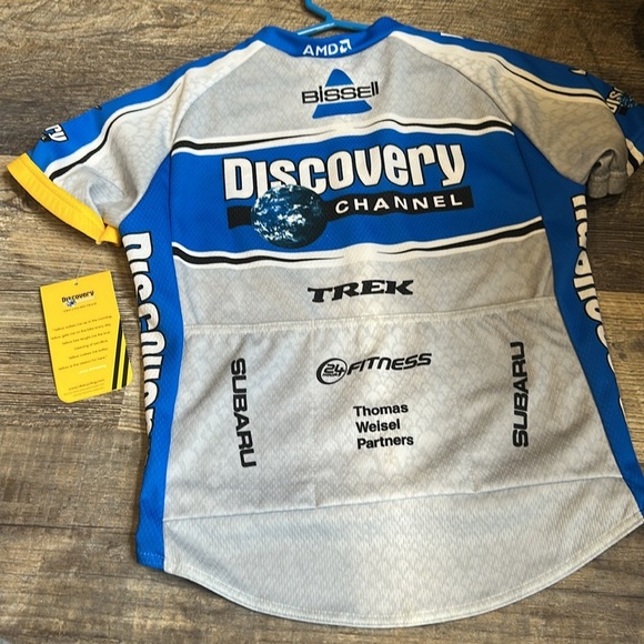 Nike Shirt Men Extra Large Blue White Discover Channel Dri Fit Cycling Bicycle - Picture 2 of 5